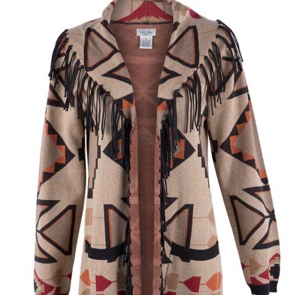 Tasha Polizzi Sweaters - Tasha Polizzi Beige Southwestern Fringe Sweater Cardigan